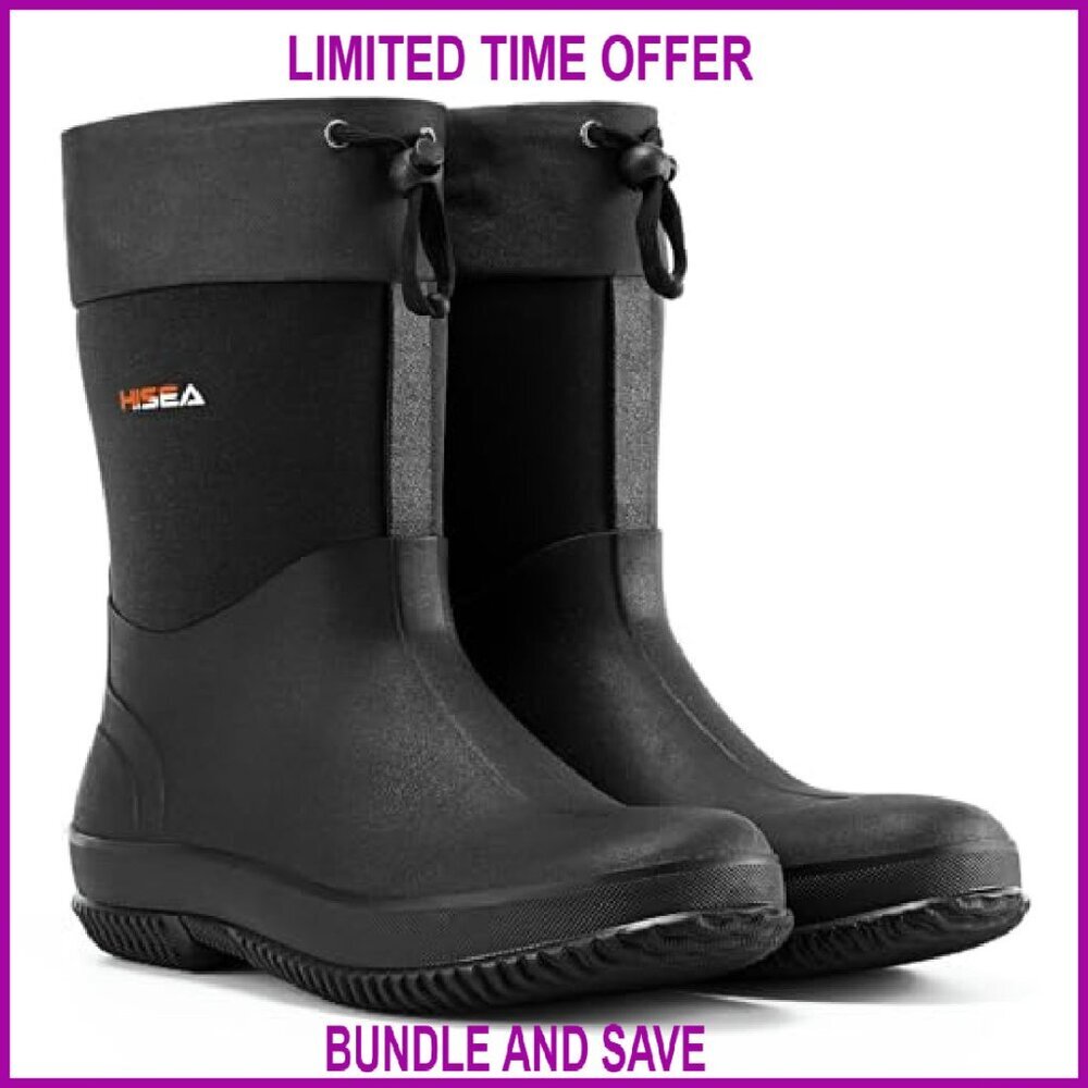 Men's Waterproof Neoprene Work Boots Insulated Ankle High Rain Shoes - Picture 7 of 8